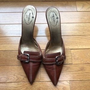 Prada brown leather mules